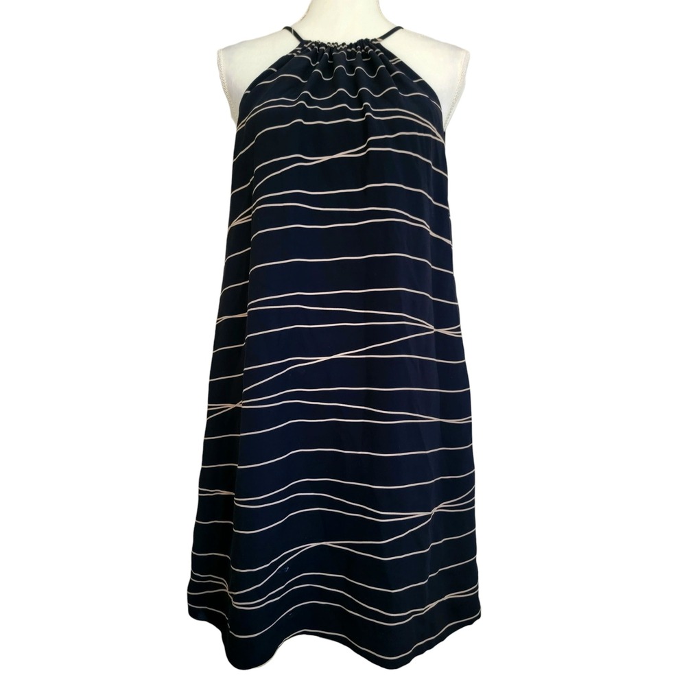 Lisa Perry 100% Silk Wavy Stripe Halter Shift Shift Dress w/‎ Pockets Size 10
